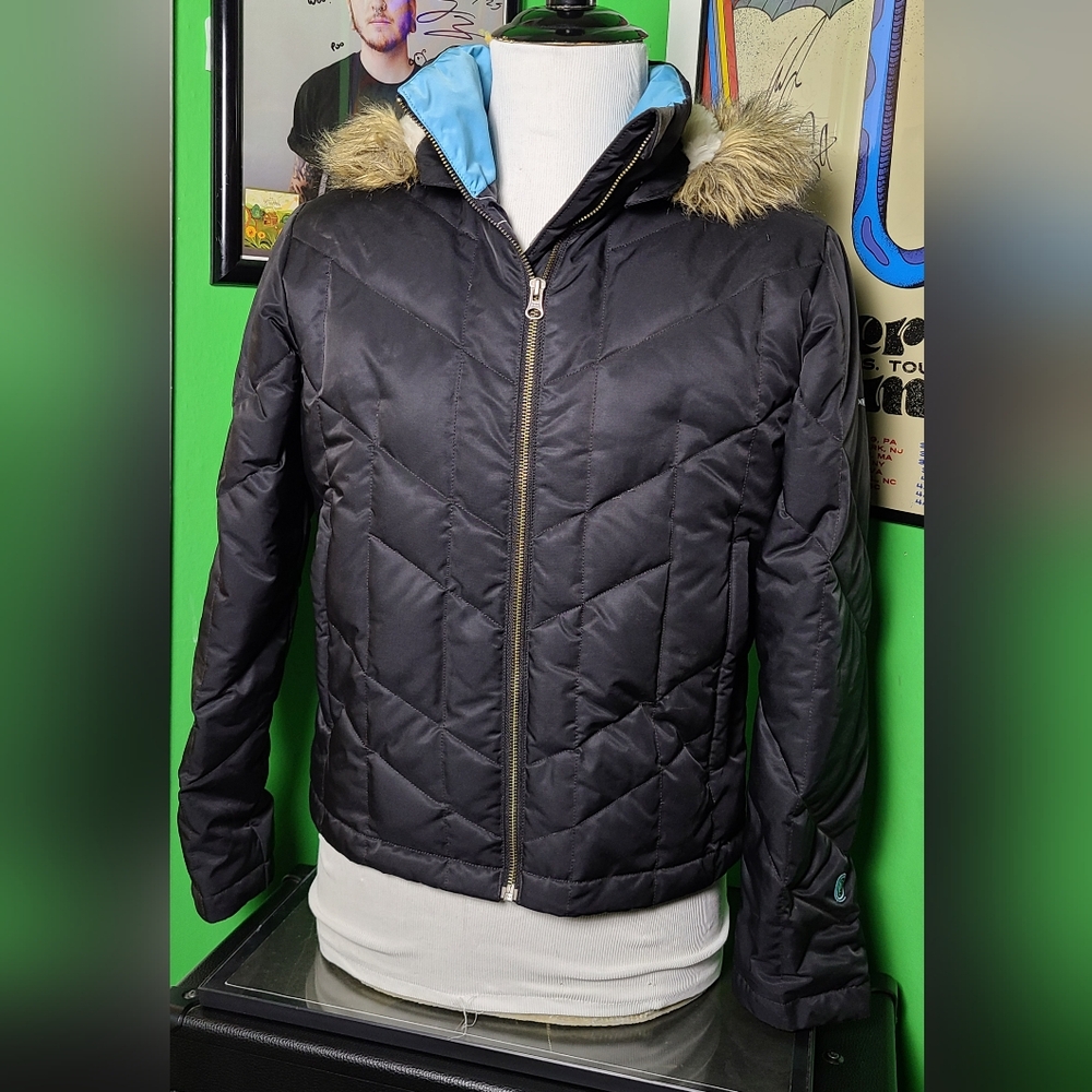 Columbia Convert Women’s M Black Quilted Winter Puffer Jacket Faux Fur Hood
